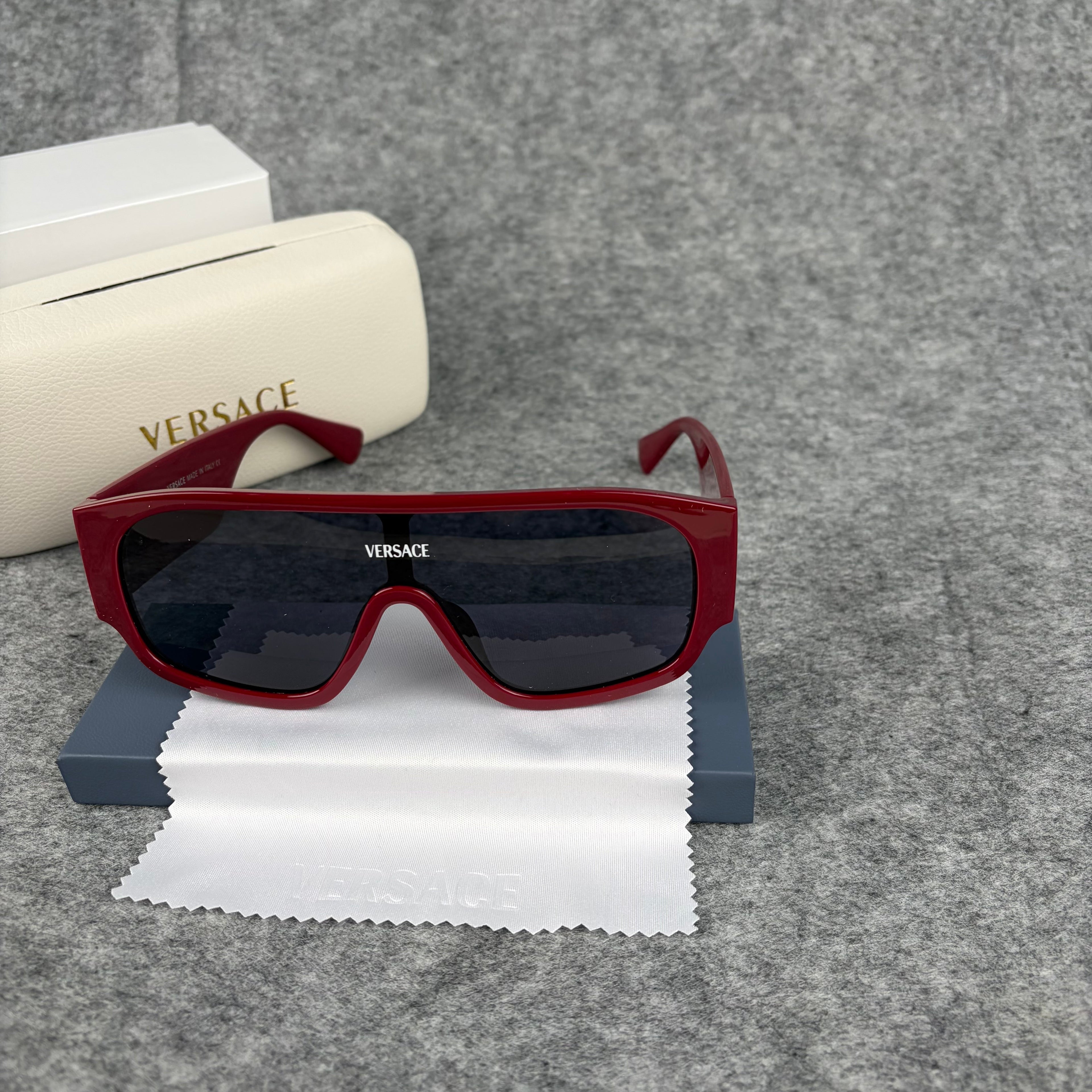 Bold Shield Sunglasses - Oversized Red Frame UV Protection Eyewear
