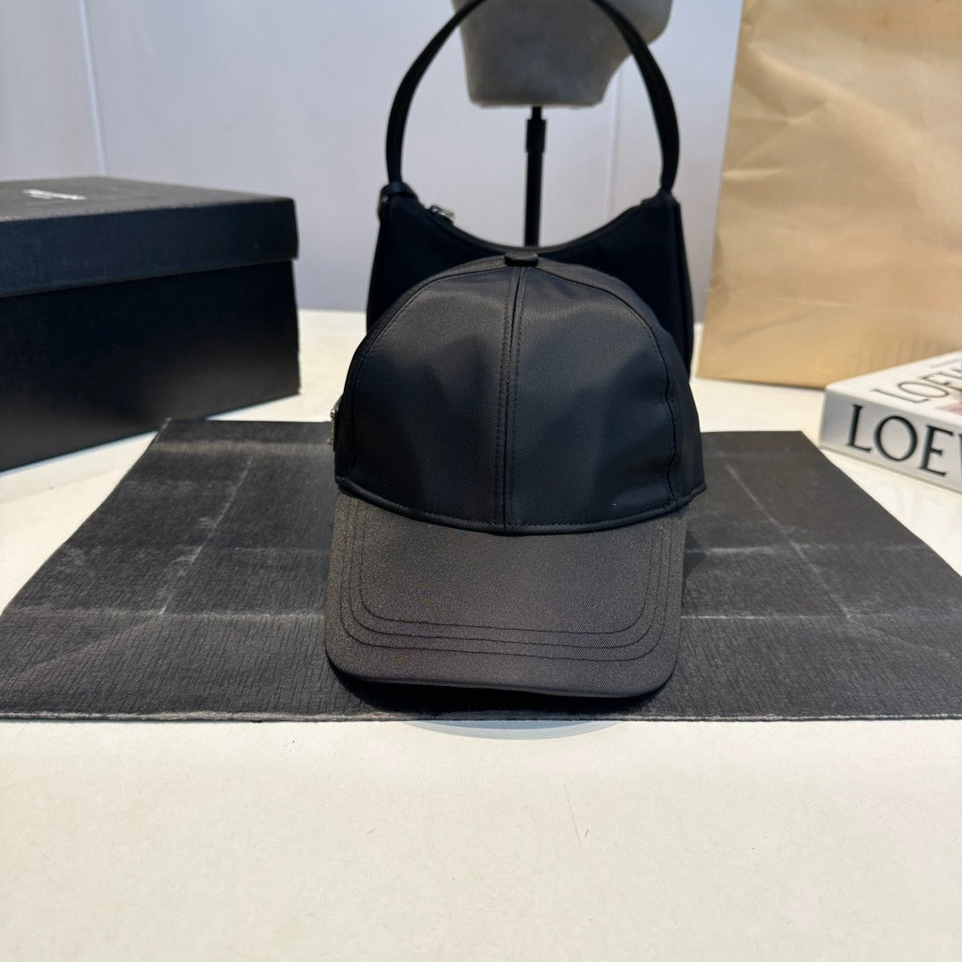 Nylon Baseball Cap with Metal Plaque — Black