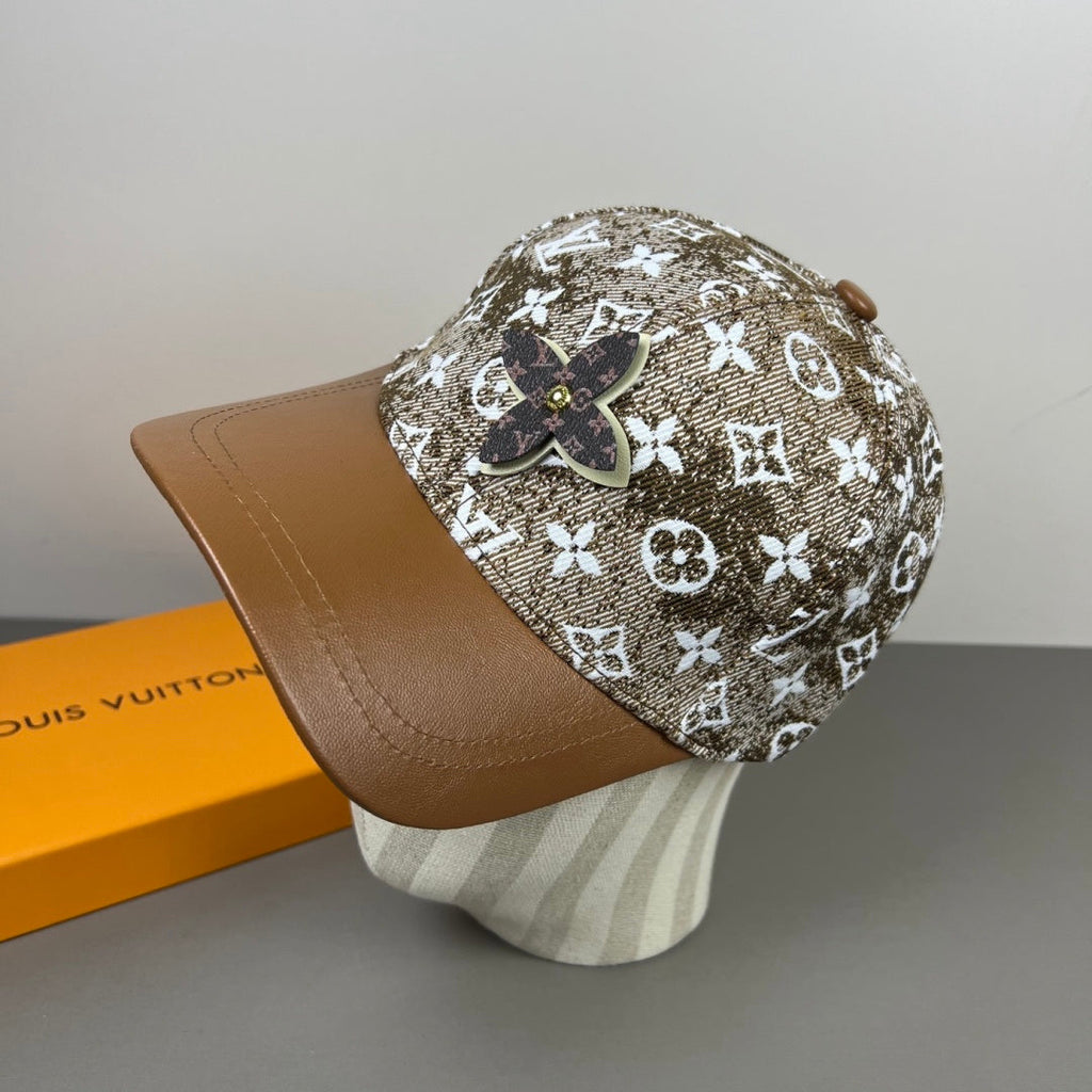 Monogram Print Flower Accent Baseball Cap